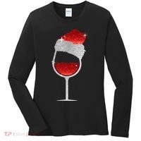 Santa Sparkly Wine Glass Women's Long Sleeve Shirt thumb 0