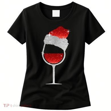 Santa Sparkly Wine Glass Women's T-Shirt