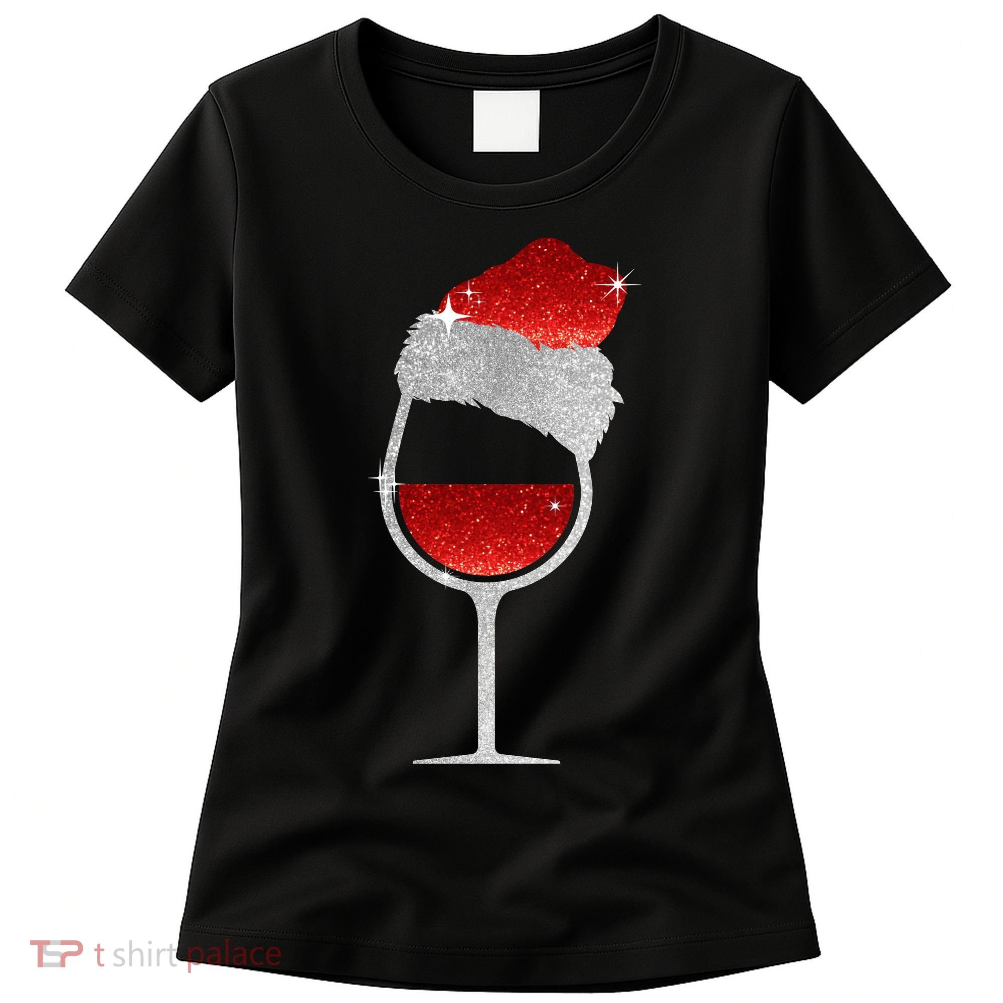 Santa Sparkly Wine Glass Women's T-Shirt