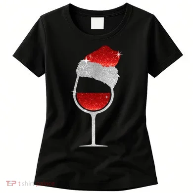 Santa Sparkly Wine Glass Women's T-Shirt