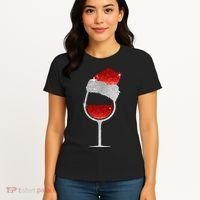 Santa Sparkly Wine Glass Women's T-Shirt thumb 4
