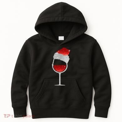 Santa Sparkly Wine Glass Kids Hoodie