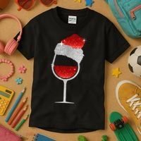 Santa Sparkly Wine Glass Kids T-Shirt thumb 3