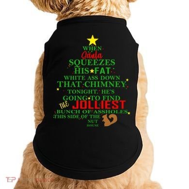 Santa Squeezes Down The Chimney Doggie Tank