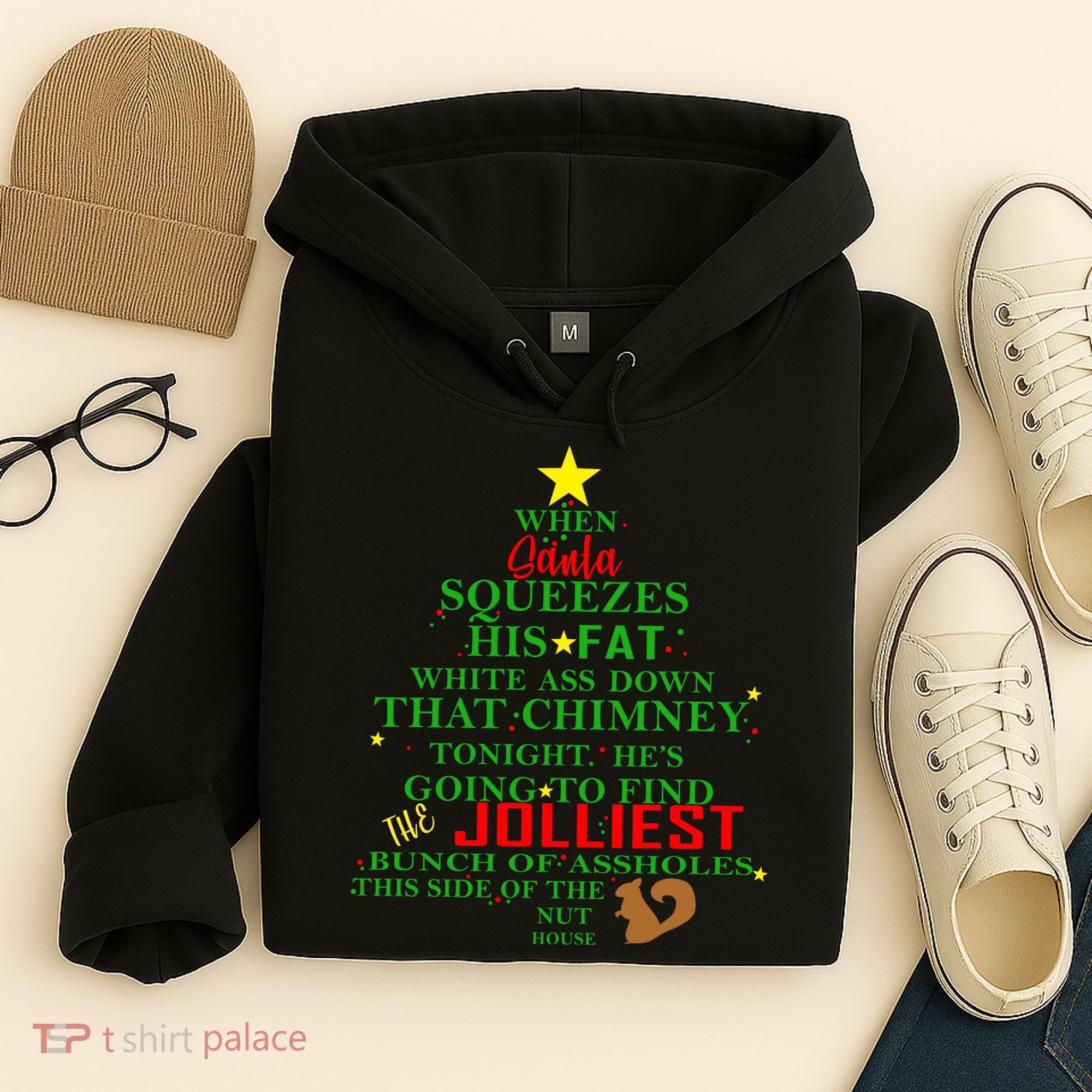 Santa Squeezes Down The Chimney Hoodie