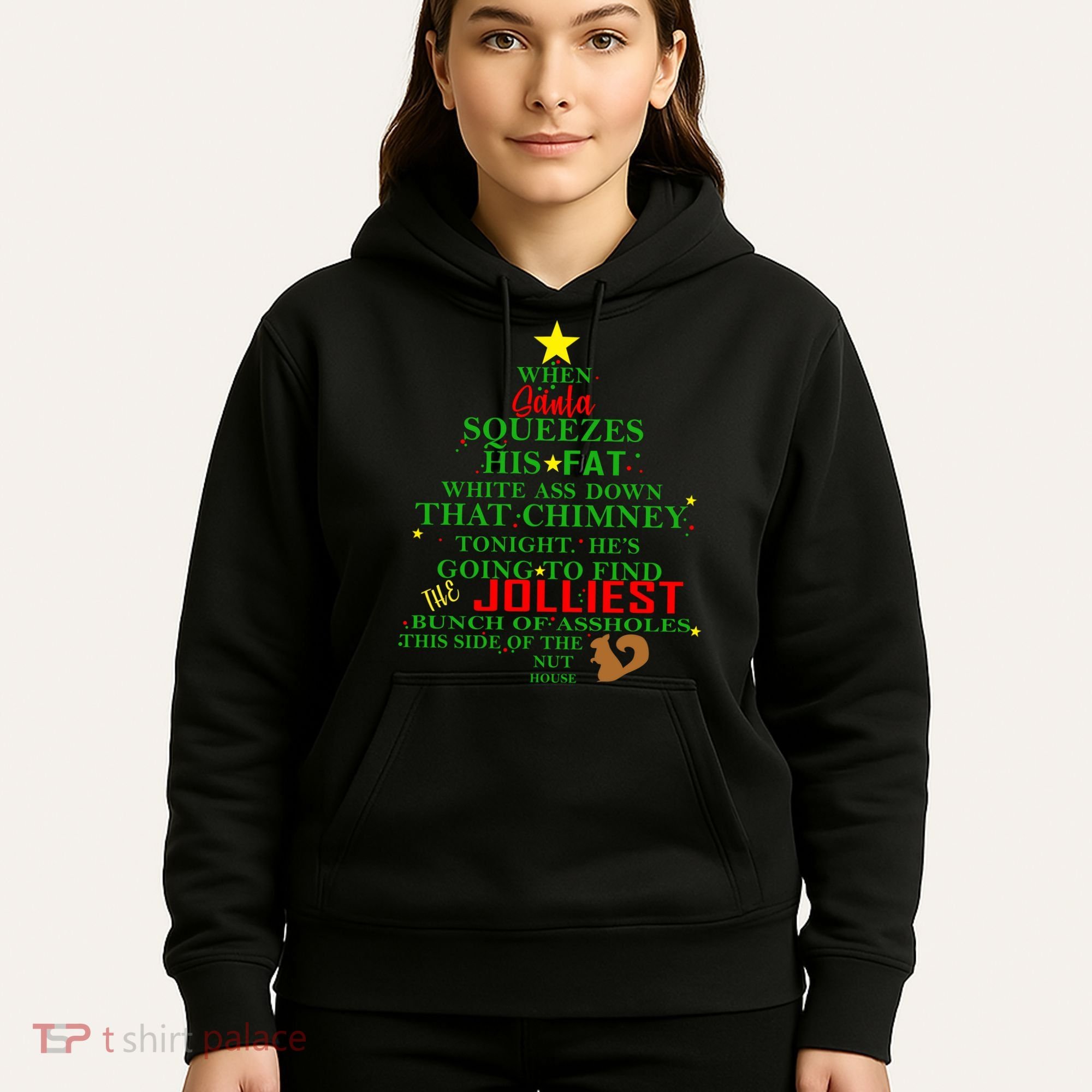 Santa Squeezes Down The Chimney Hoodie