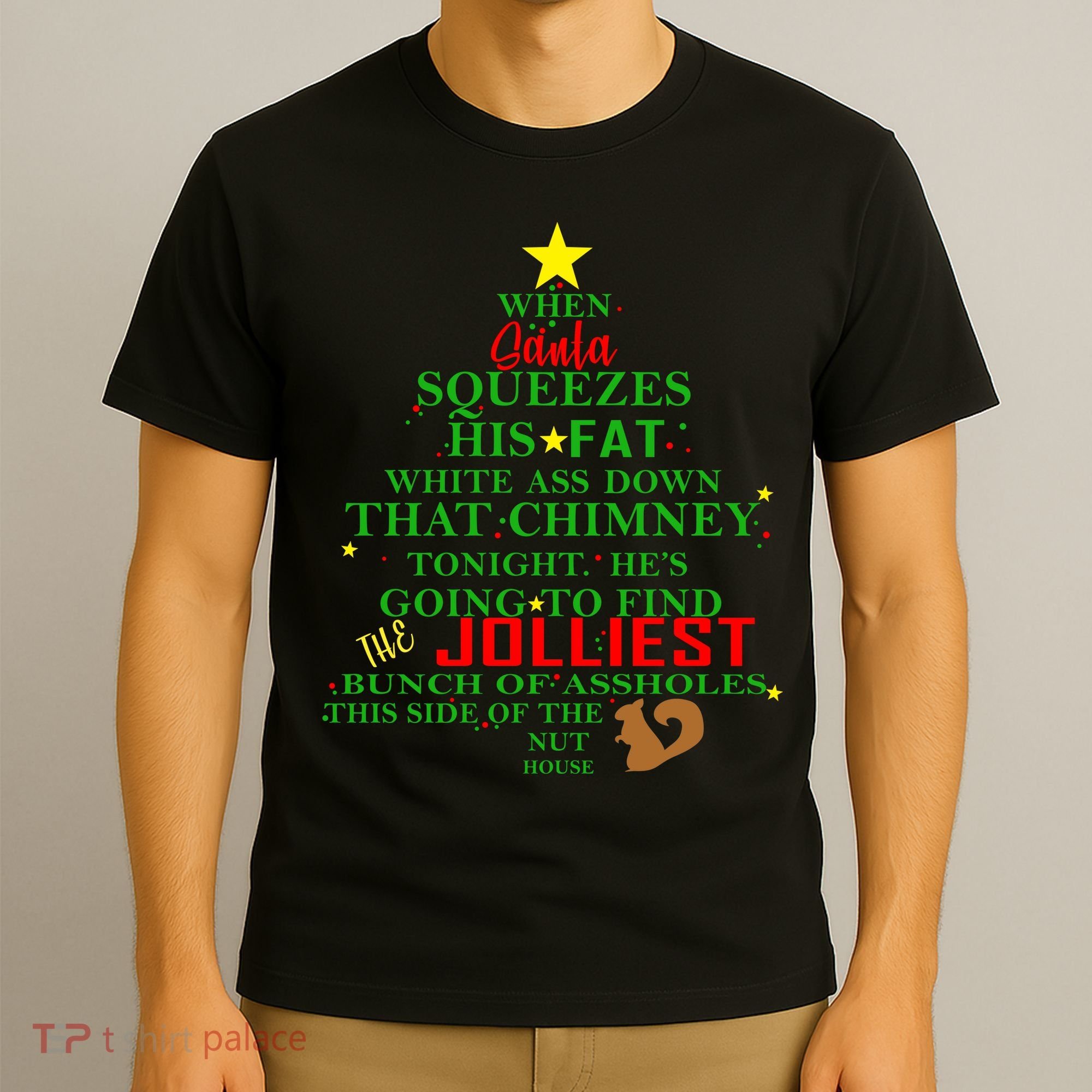 Santa Squeezes Down The Chimney T-Shirt