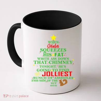 Santa Squeezes Down The Chimney Coffee Mug