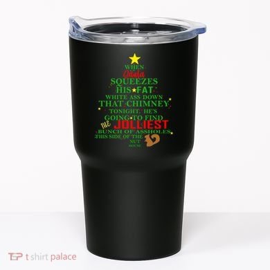 Santa Squeezes Down The Chimney Tumbler