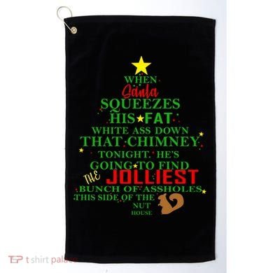 Santa Squeezes Down The Chimney Golf Towel