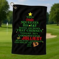 Santa Squeezes Down The Chimney Golf Towel thumb 1