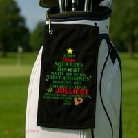 Santa Squeezes Down The Chimney Golf Towel thumb 2