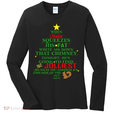 Santa Squeezes Down The Chimney Women's Long Sleeve Shirt