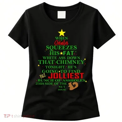 Santa Squeezes Down The Chimney Women's T-Shirt