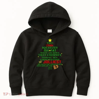 Santa Squeezes Down The Chimney Kids Hoodie