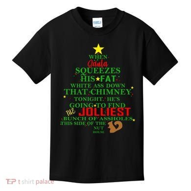 Santa Squeezes Down The Chimney Kids T-Shirt