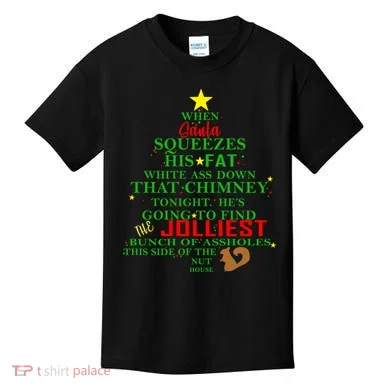 Santa Squeezes Down The Chimney Kids T-Shirt