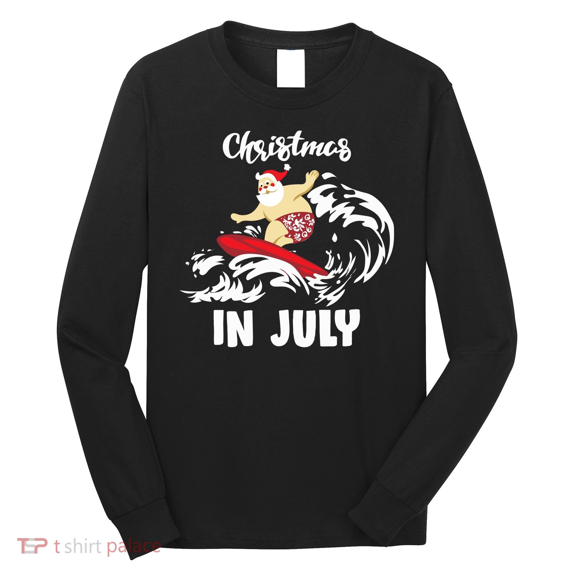 Santa Surfing Christmas In July Long Sleeve Shirt