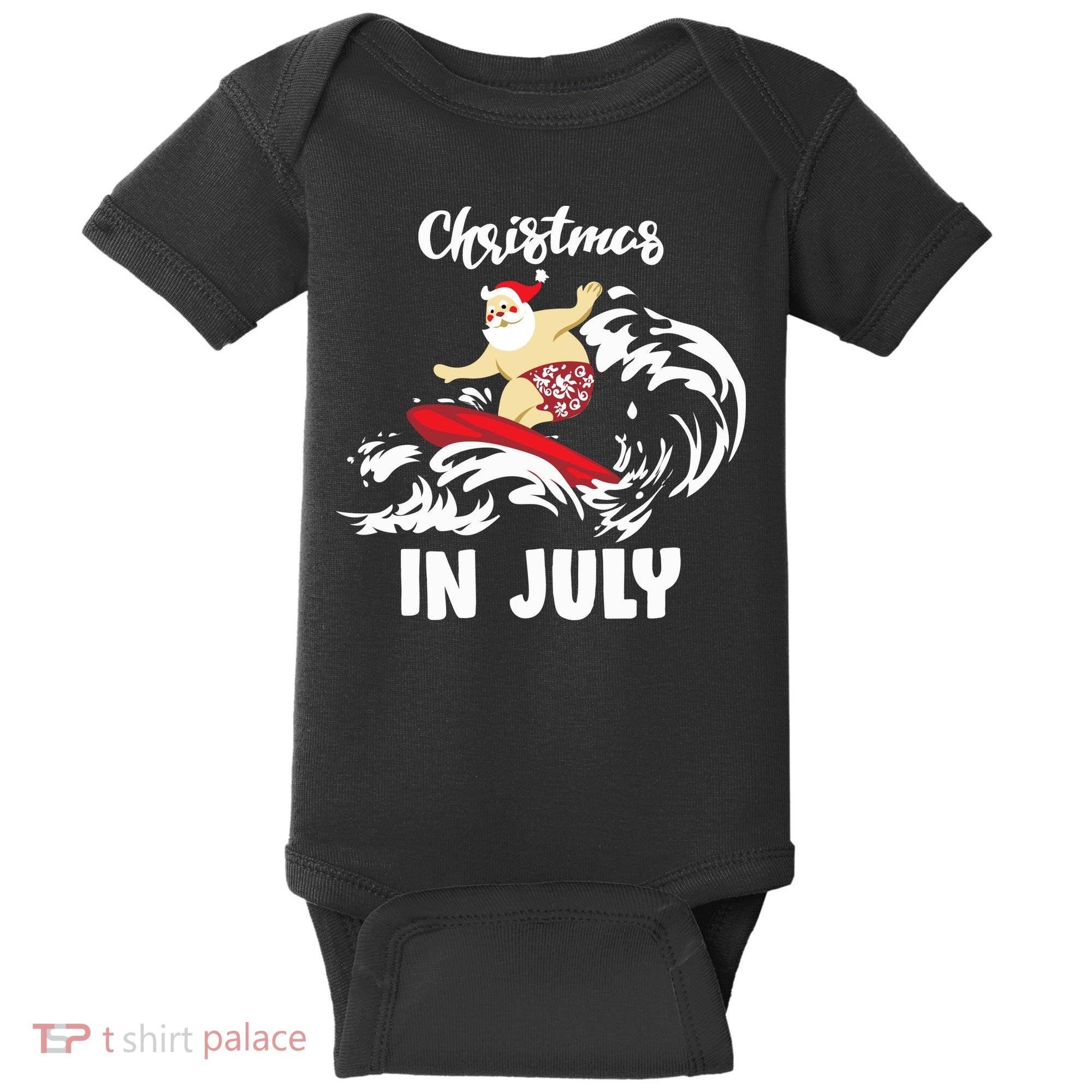 Santa Surfing Christmas In July Baby Bodysuit