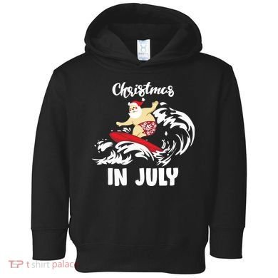 Santa Surfing Christmas In July Toddler Hoodie