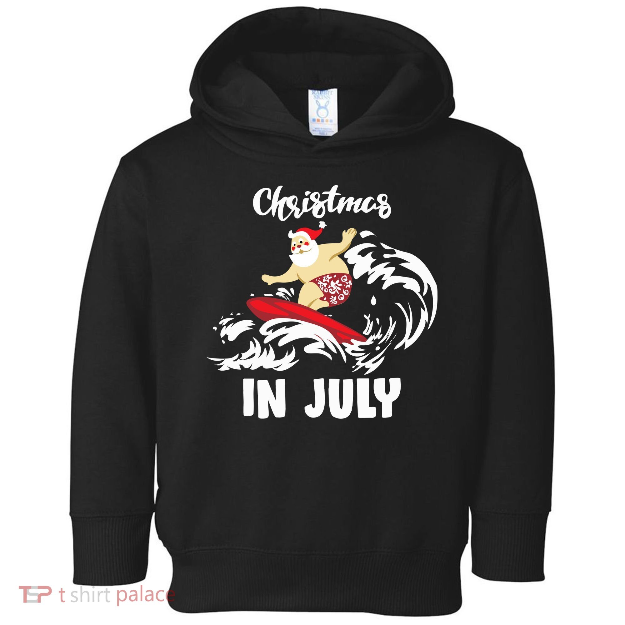 Santa Surfing Christmas In July Toddler Hoodie