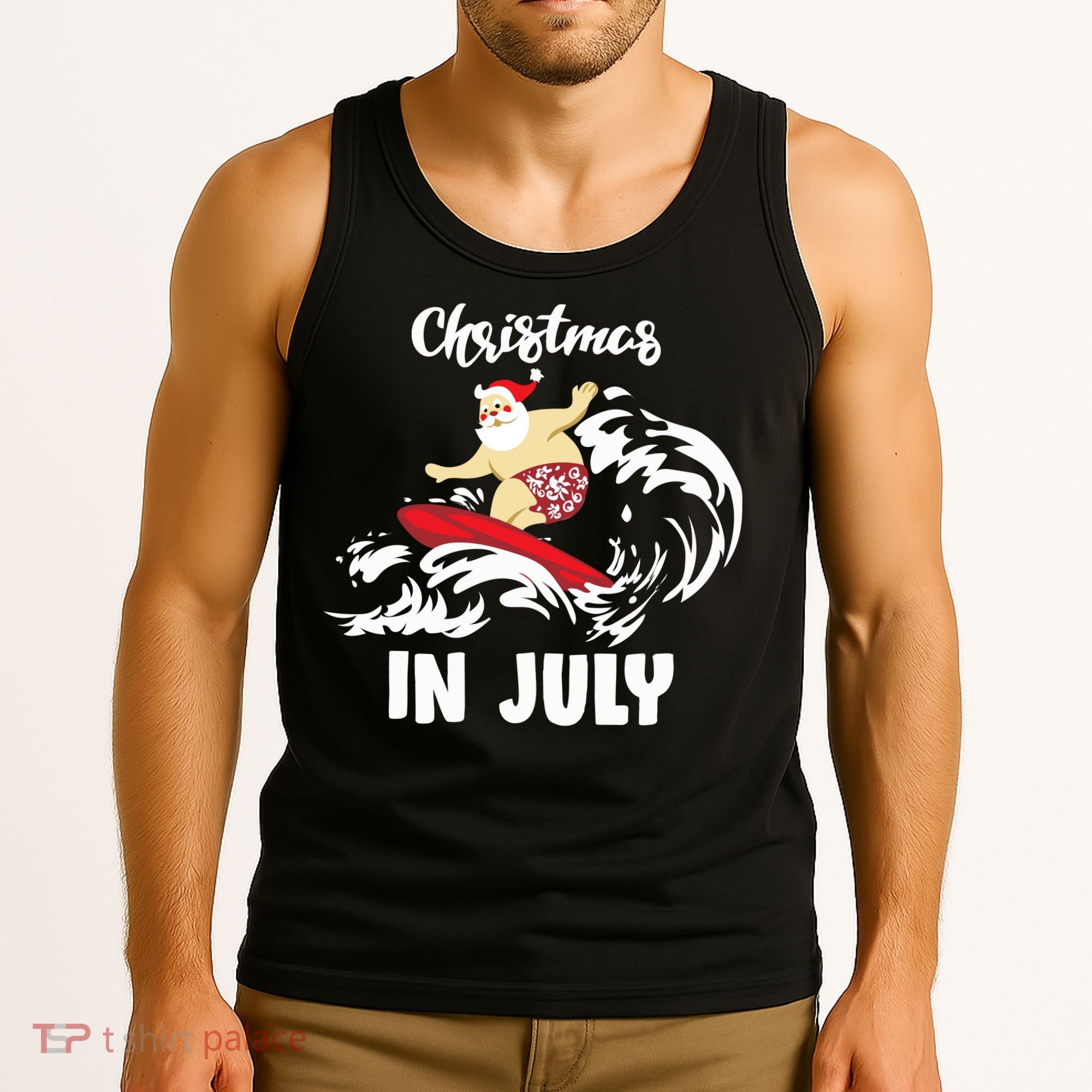 Santa Surfing Christmas In July Tank Top