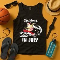 Santa Surfing Christmas In July Tank Top thumb 4