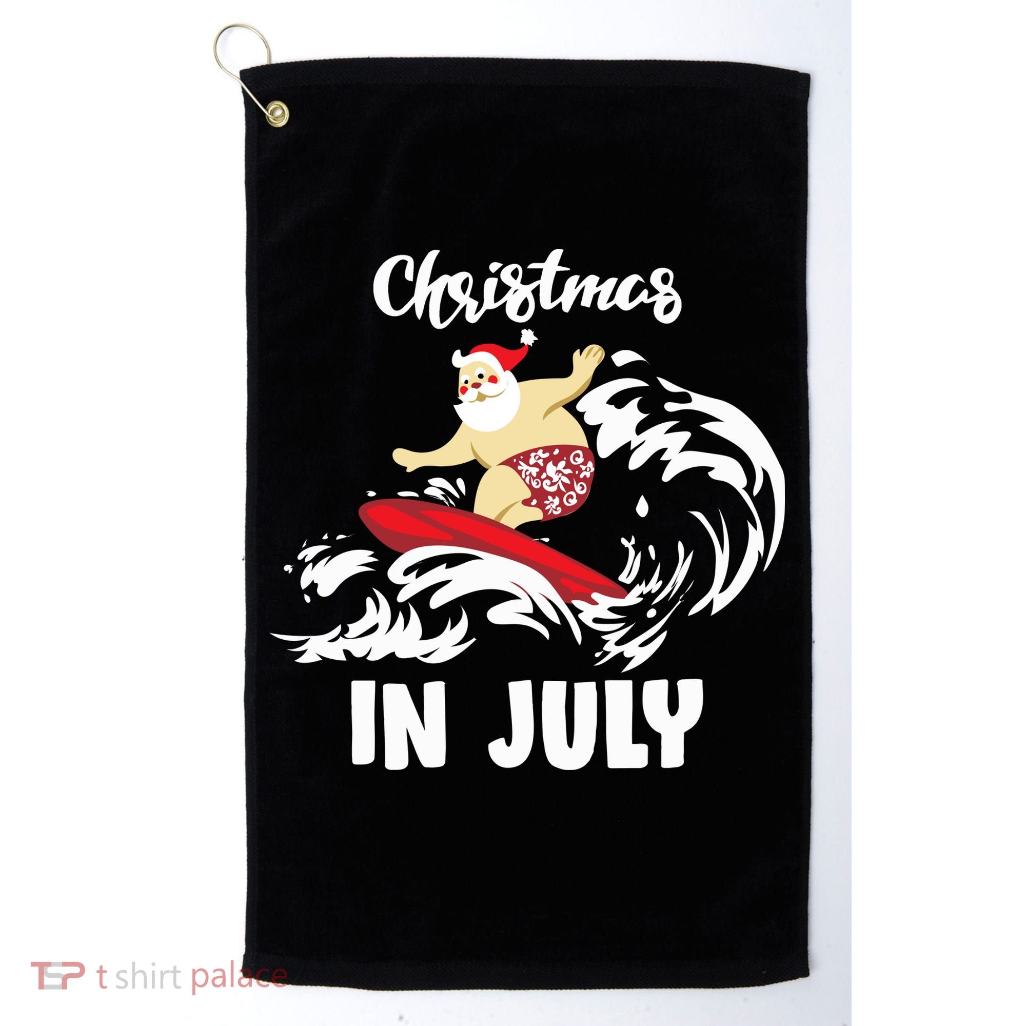 Santa Surfing Christmas In July Golf Towel
