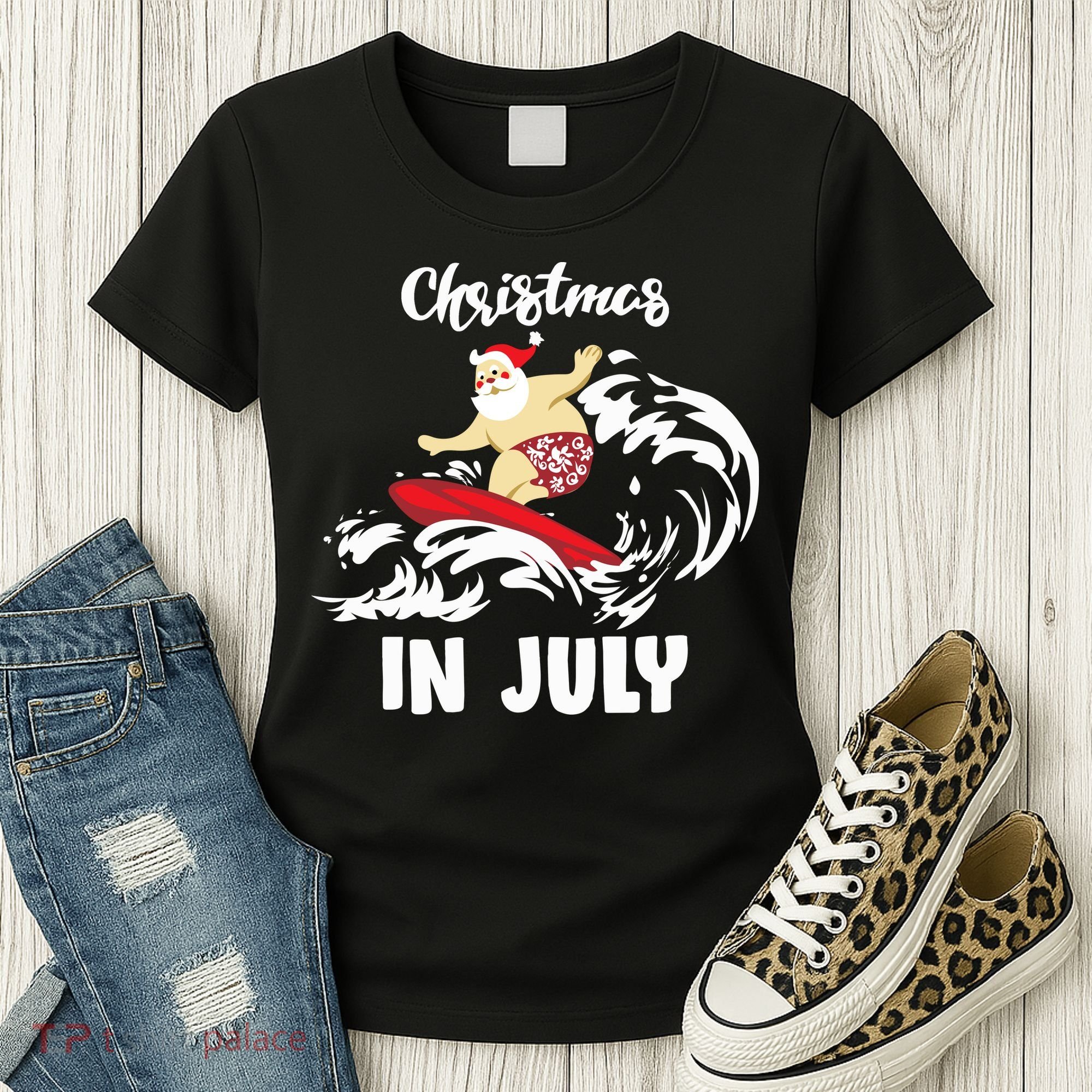 Santa Surfing Christmas In July Women's T-Shirt