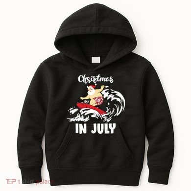 Santa Surfing Christmas In July Kids Hoodie