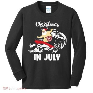 Santa Surfing Christmas In July Kids Long Sleeve Shirt