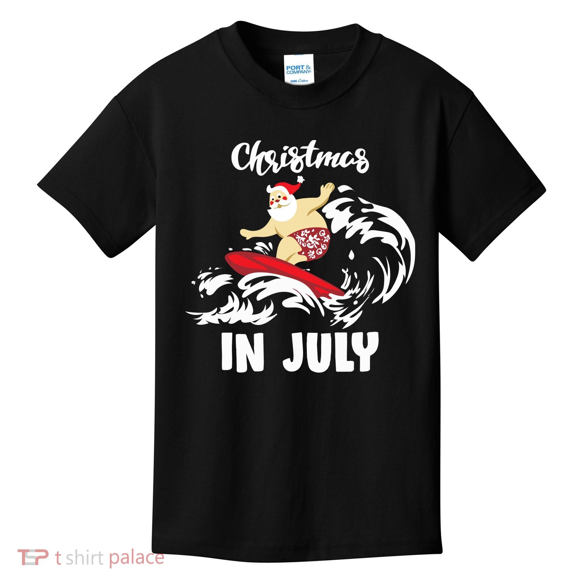 Santa Surfing Christmas In July Kids T-Shirt