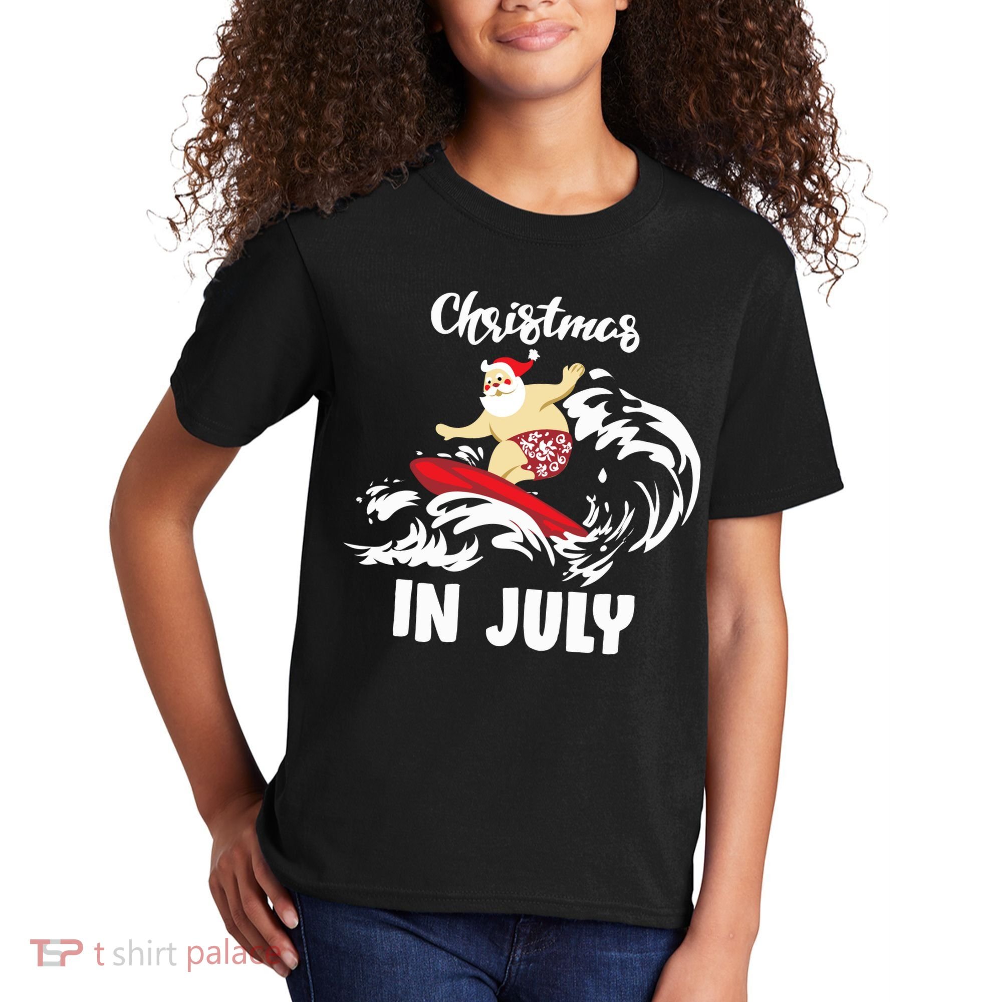 Santa Surfing Christmas In July Kids T-Shirt