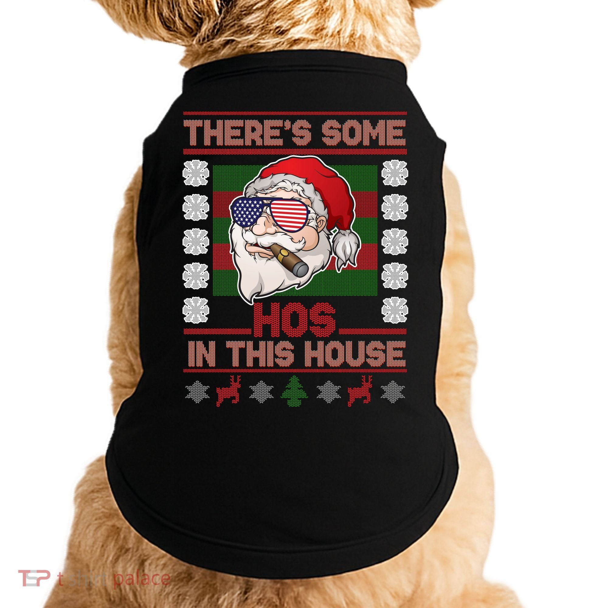 Santa There's Some Hos In This House Flag Ugly Christmas Sweater Doggie Tank