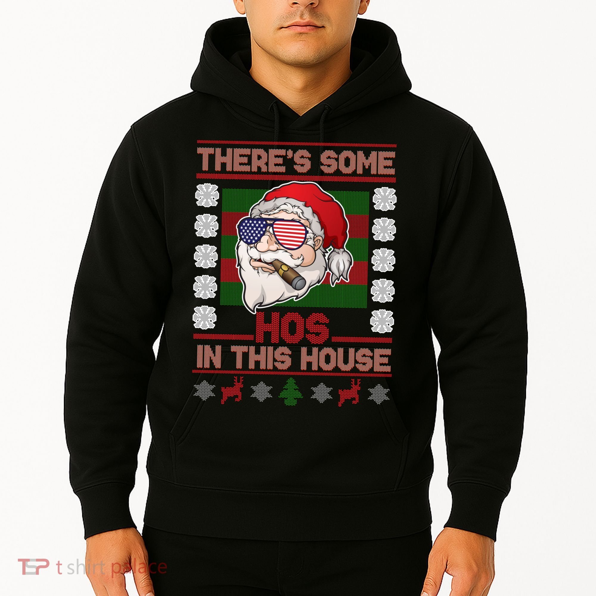 Santa There's Some Hos In This House Flag Ugly Christmas Sweater Hoodie