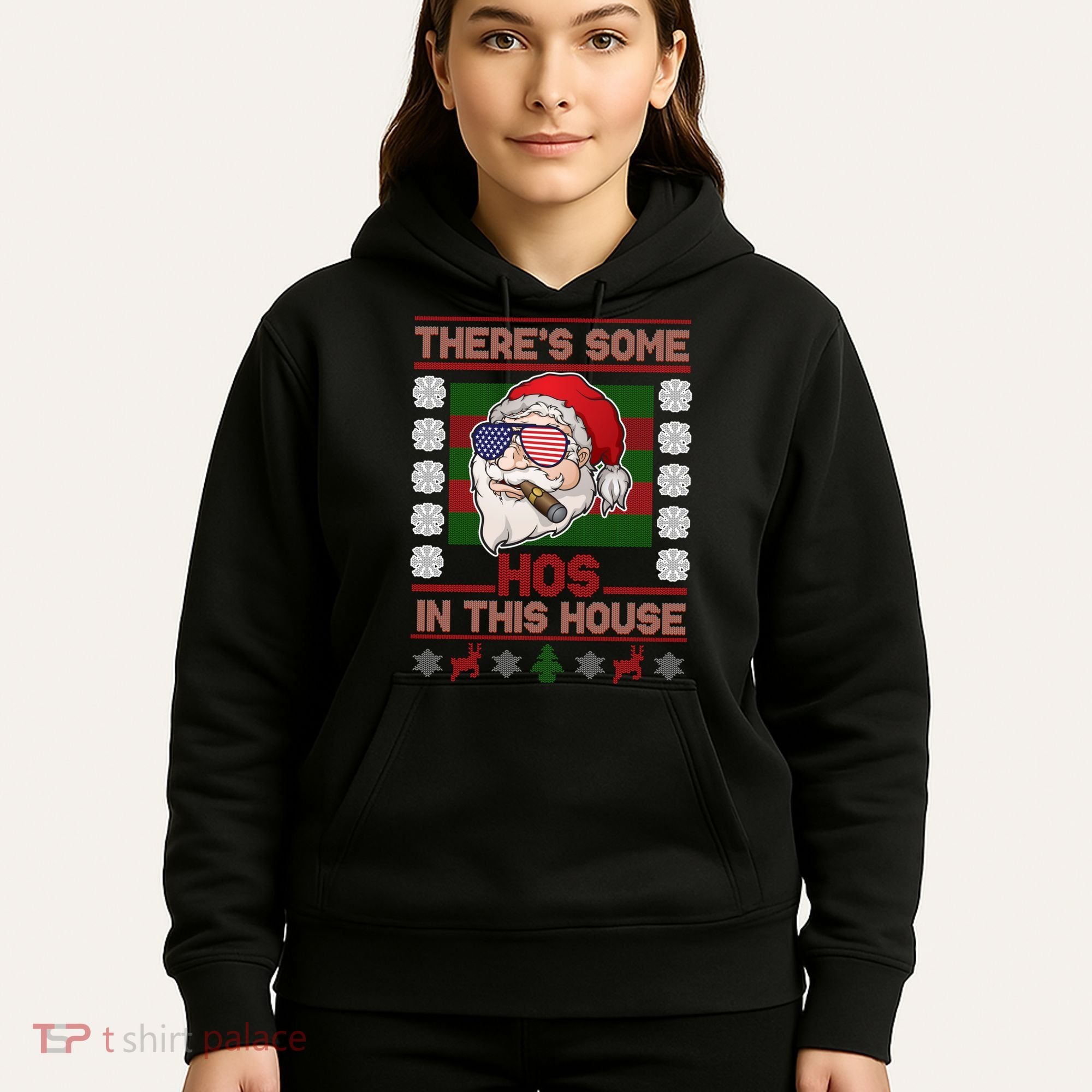 Santa There's Some Hos In This House Flag Ugly Christmas Sweater Hoodie