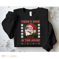 Santa There's Some Hos In This House Flag Ugly Christmas Sweater Sweatshirt thumb 2