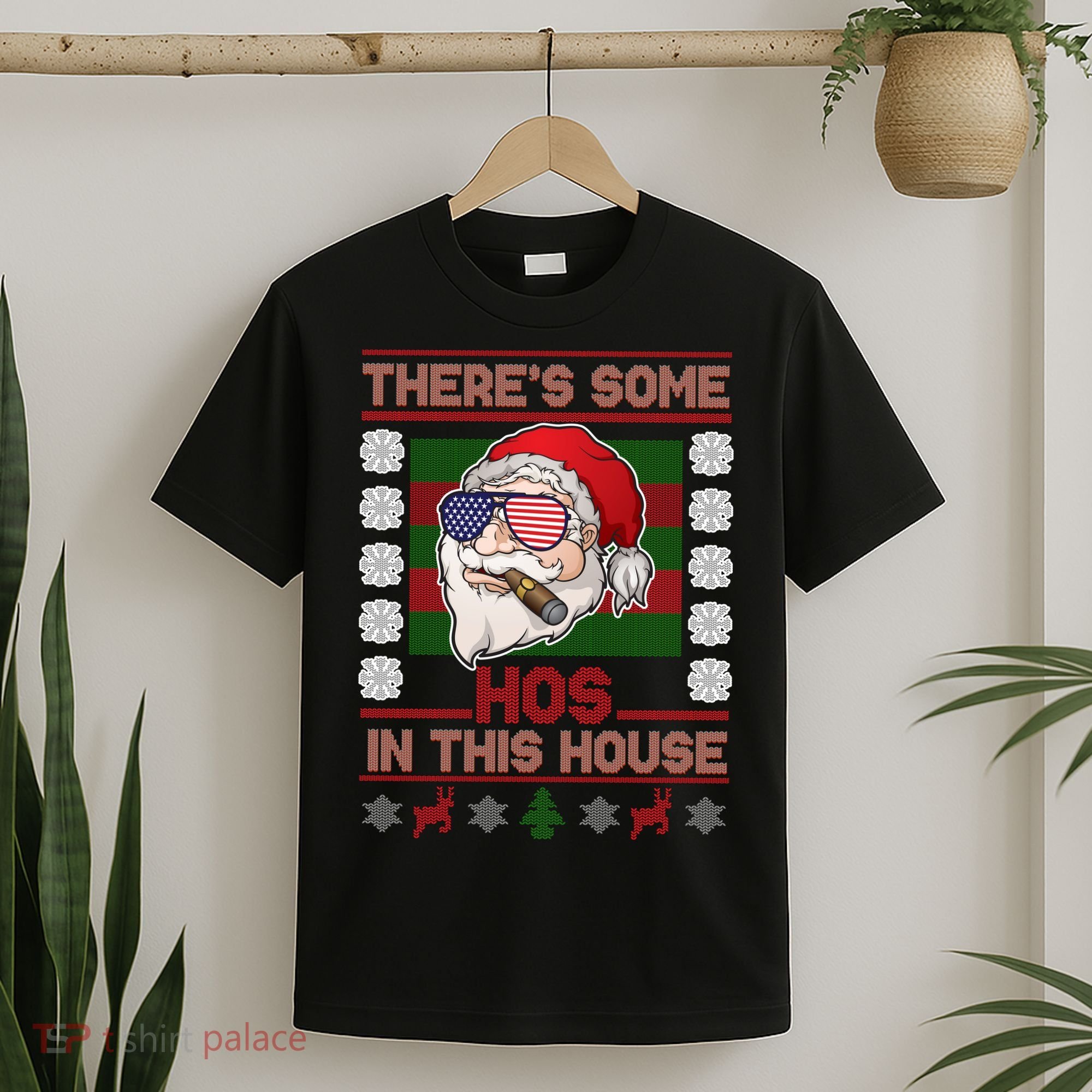 Santa There's Some Hos In This House Flag Ugly Christmas Sweater T-Shirt