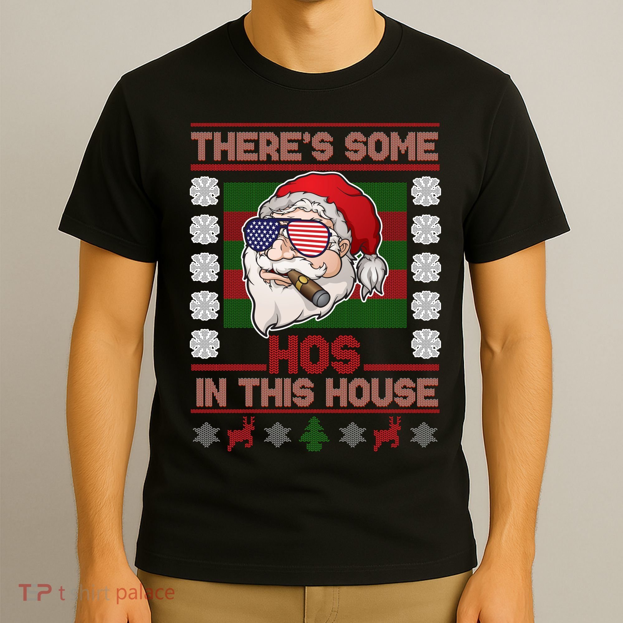 Santa There's Some Hos In This House Flag Ugly Christmas Sweater T-Shirt