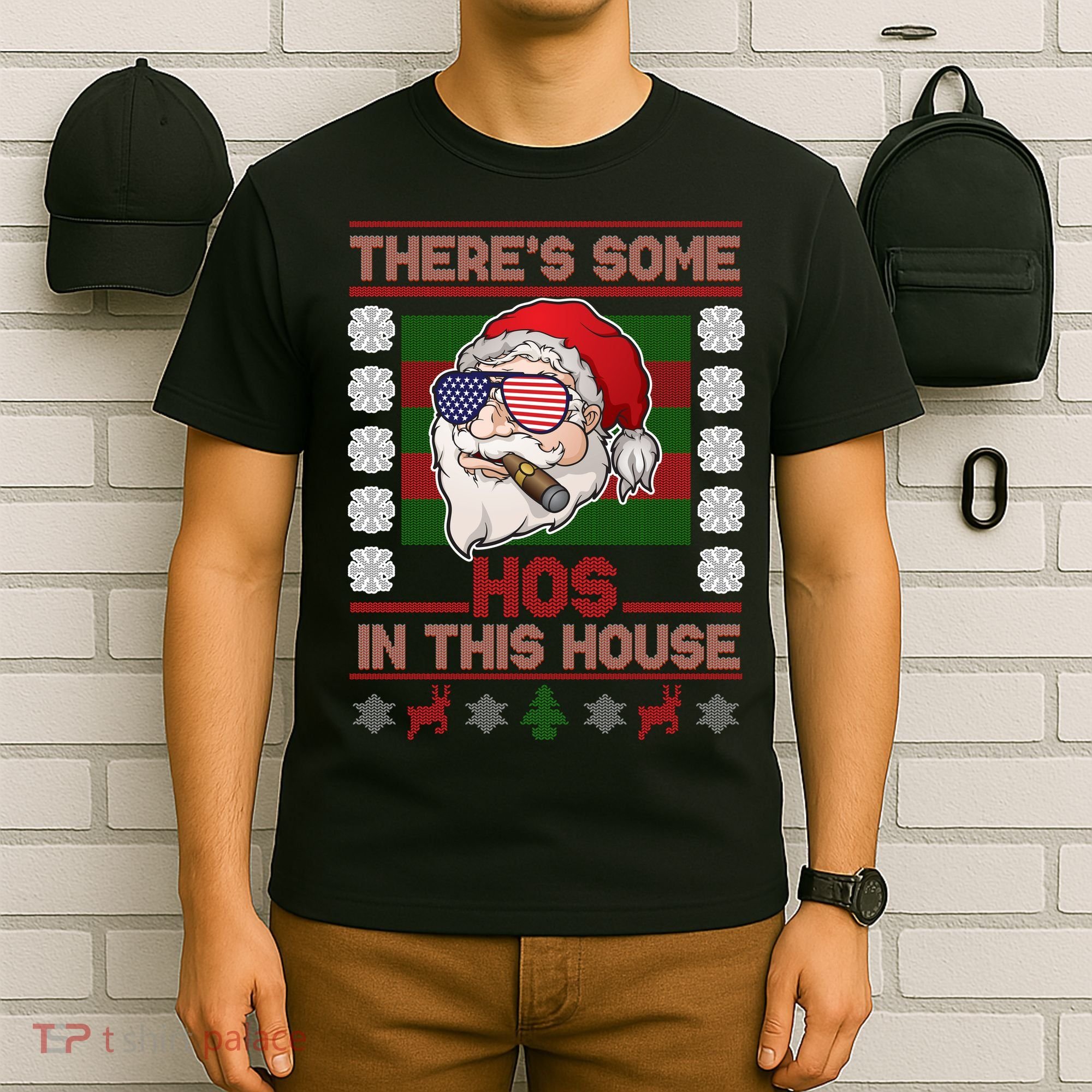 Santa There's Some Hos In This House Flag Ugly Christmas Sweater T-Shirt