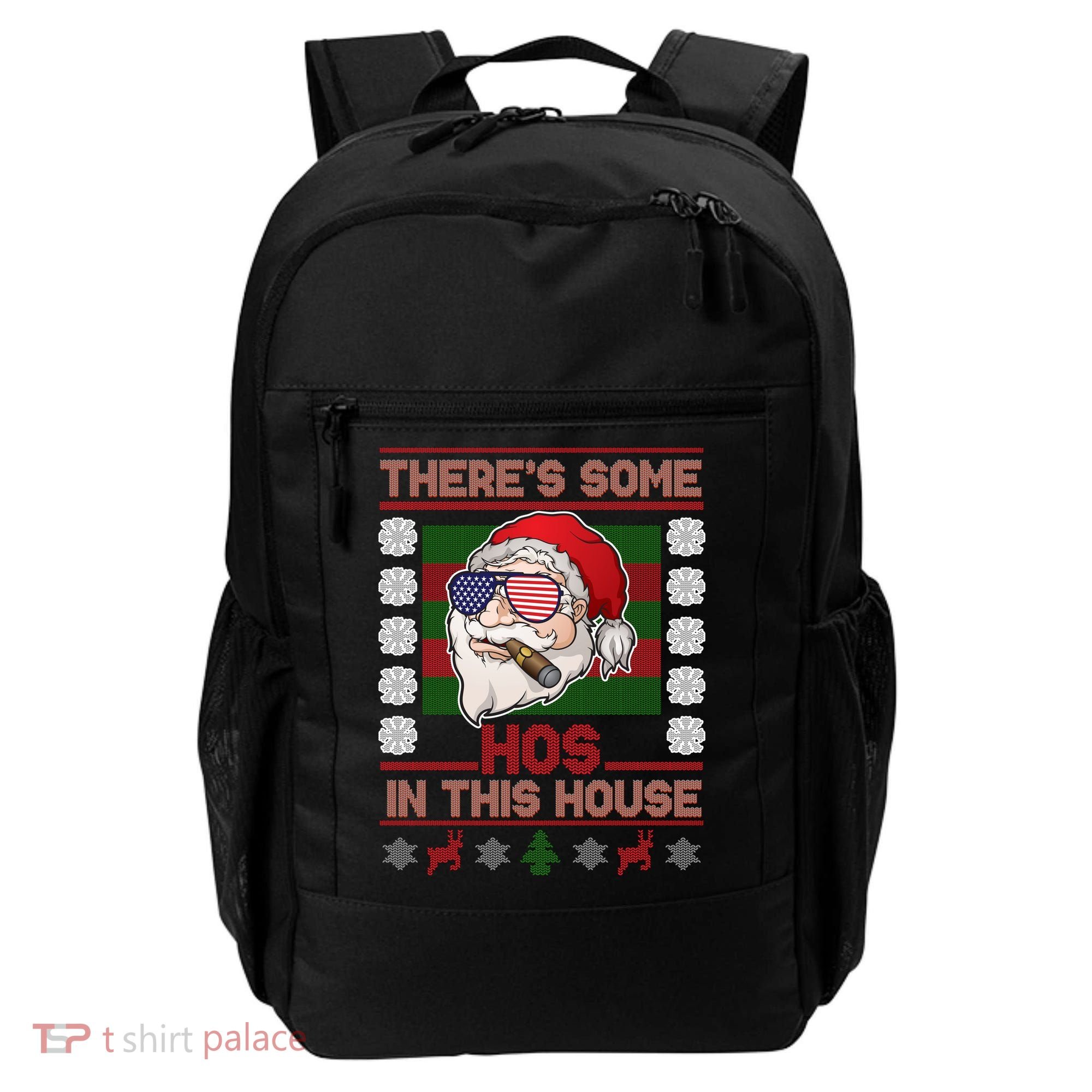 Santa There's Some Hos In This House Flag Ugly Christmas Sweater Backpack