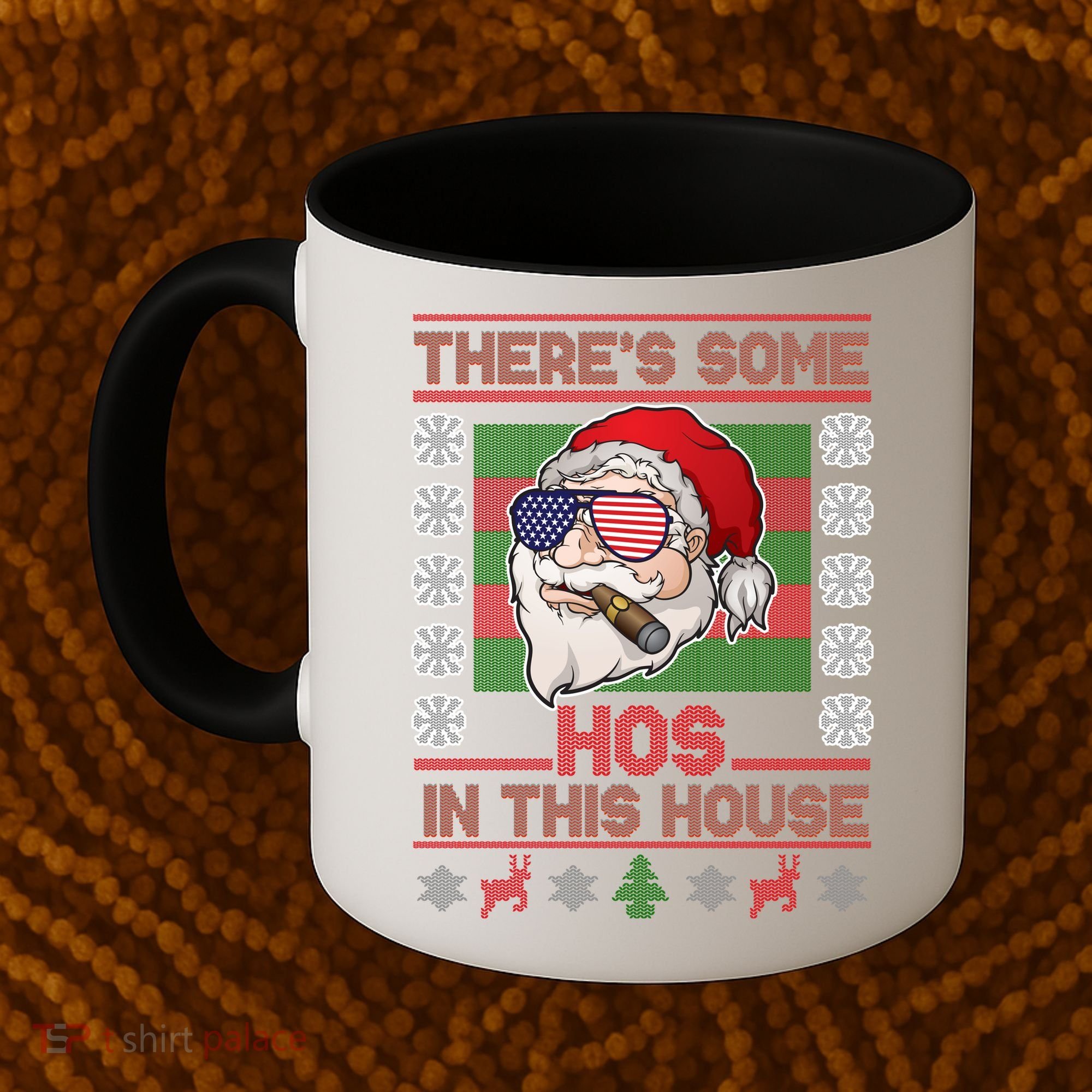 Santa There's Some Hos In This House Flag Ugly Christmas Sweater Coffee Mug