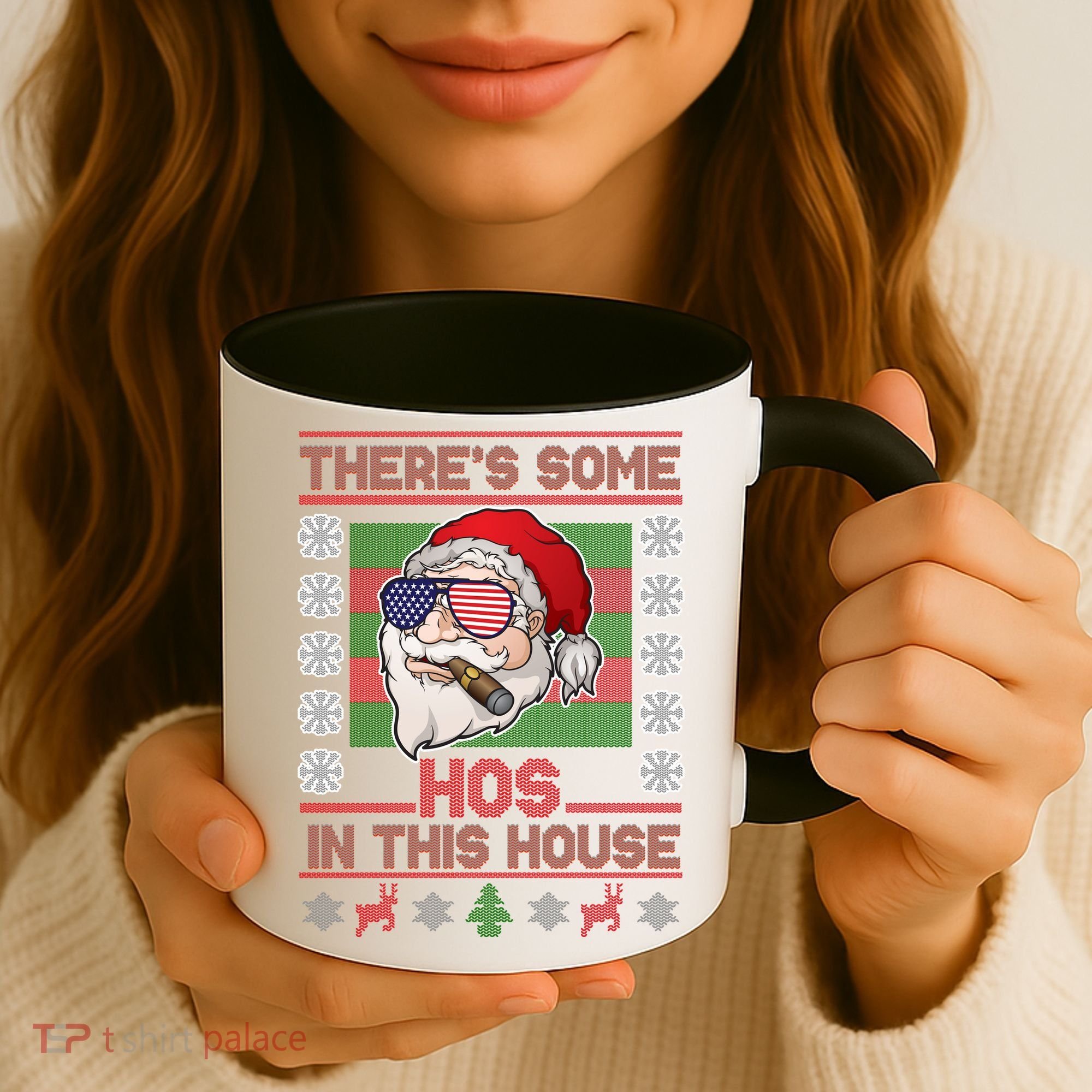 Santa There's Some Hos In This House Flag Ugly Christmas Sweater Coffee Mug