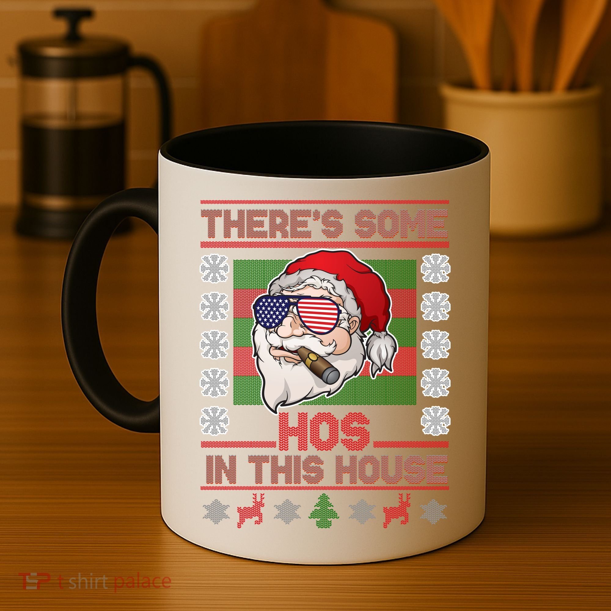 Santa There's Some Hos In This House Flag Ugly Christmas Sweater Coffee Mug