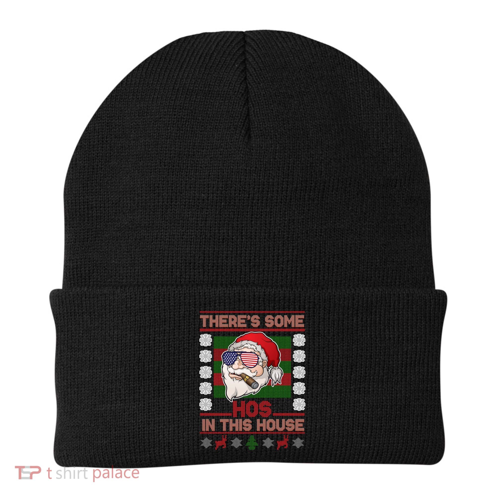 Santa There's Some Hos In This House Flag Ugly Christmas Sweater Beanie
