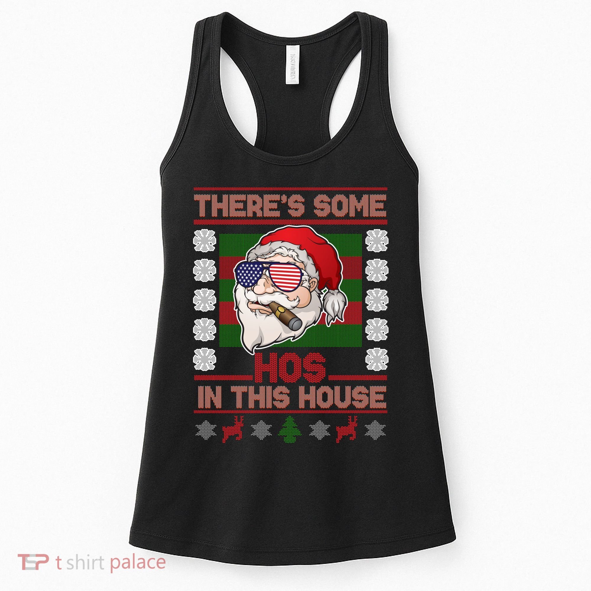 Santa There's Some Hos In This House Flag Ugly Christmas Sweater Women's Tank Top