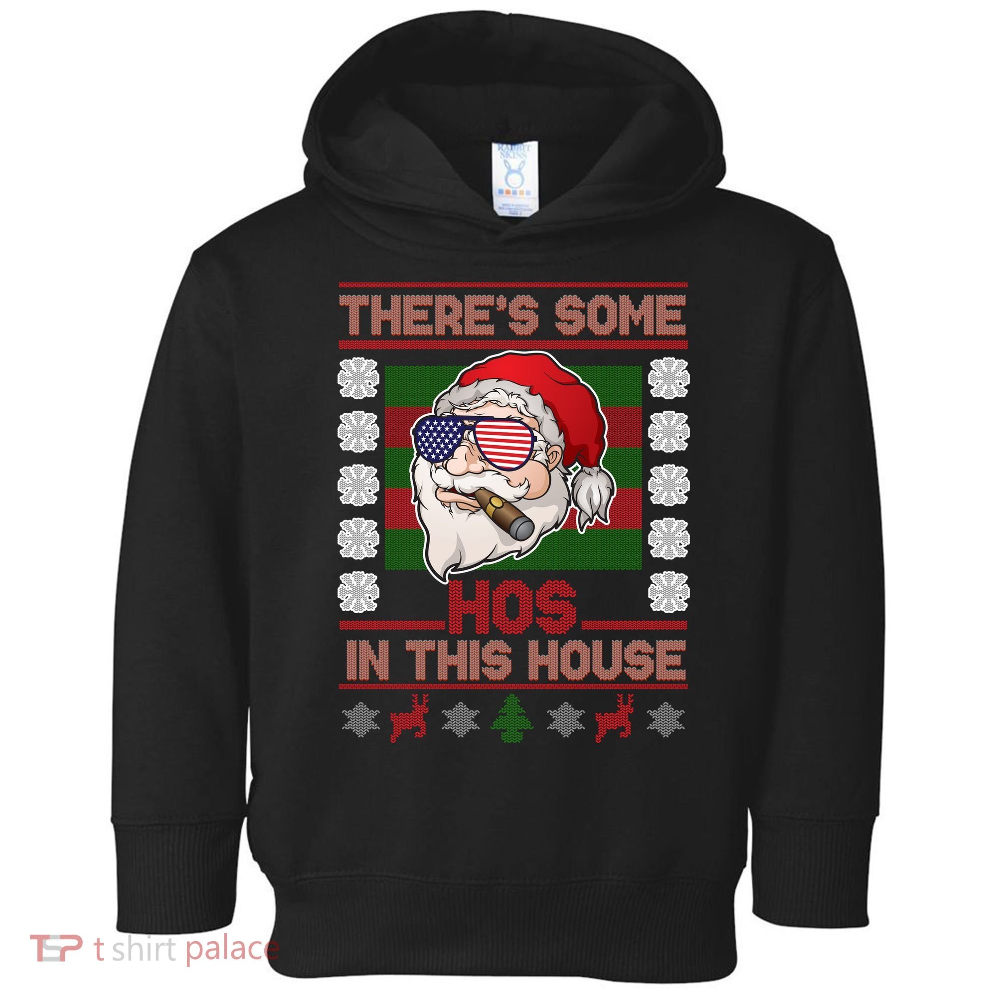 Santa There's Some Hos In This House Flag Ugly Christmas Sweater Toddler Hoodie