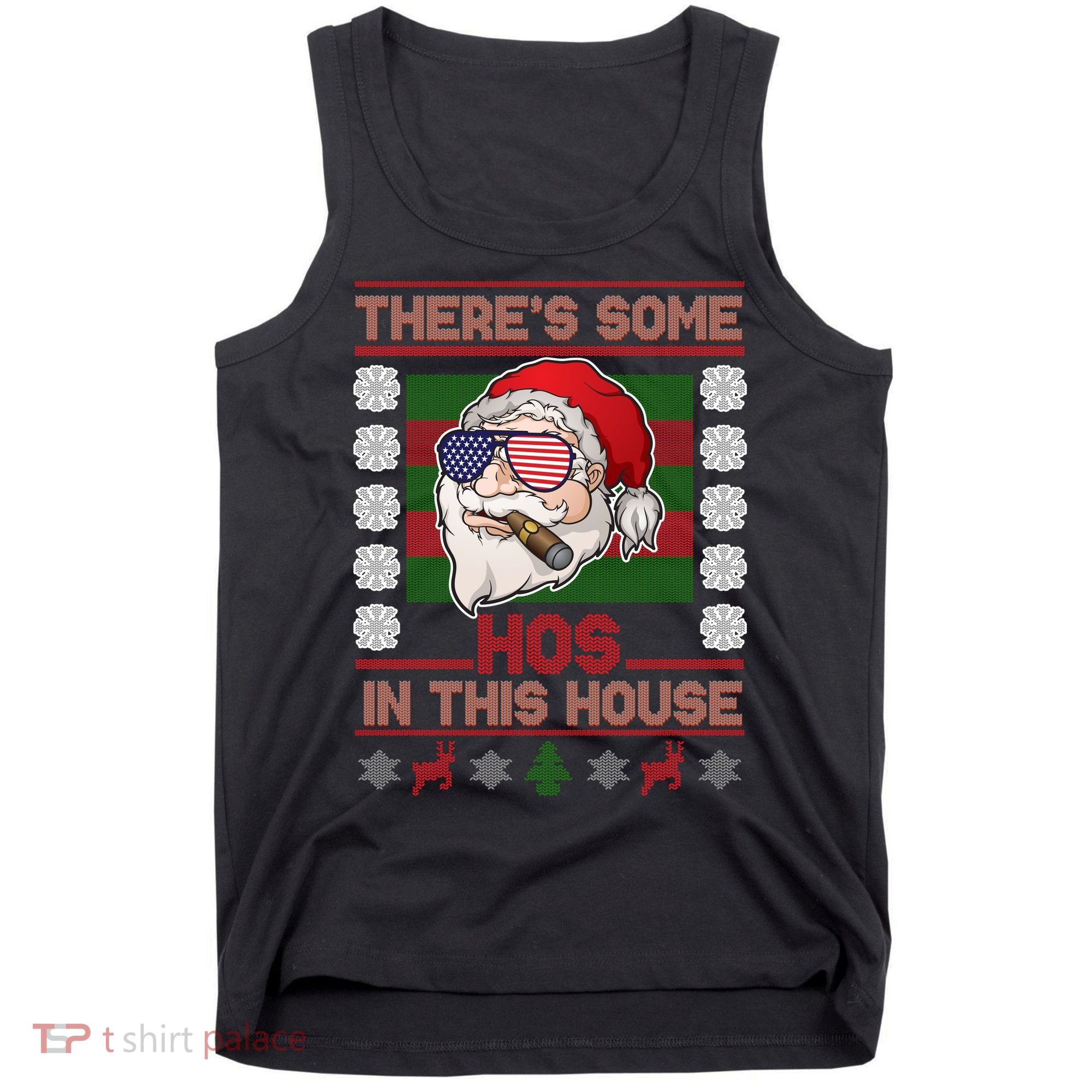 Santa There's Some Hos In This House Flag Ugly Christmas Sweater Tank Top