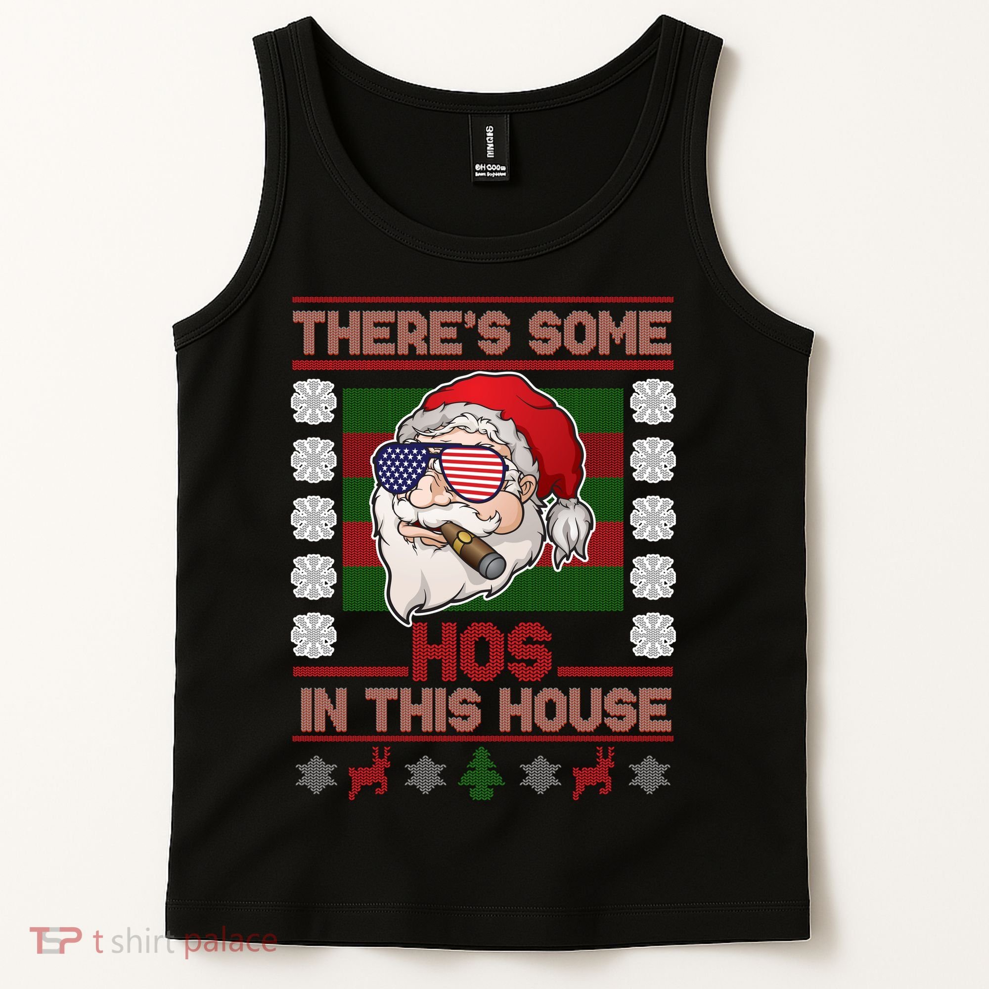 Santa There's Some Hos In This House Flag Ugly Christmas Sweater Tank Top