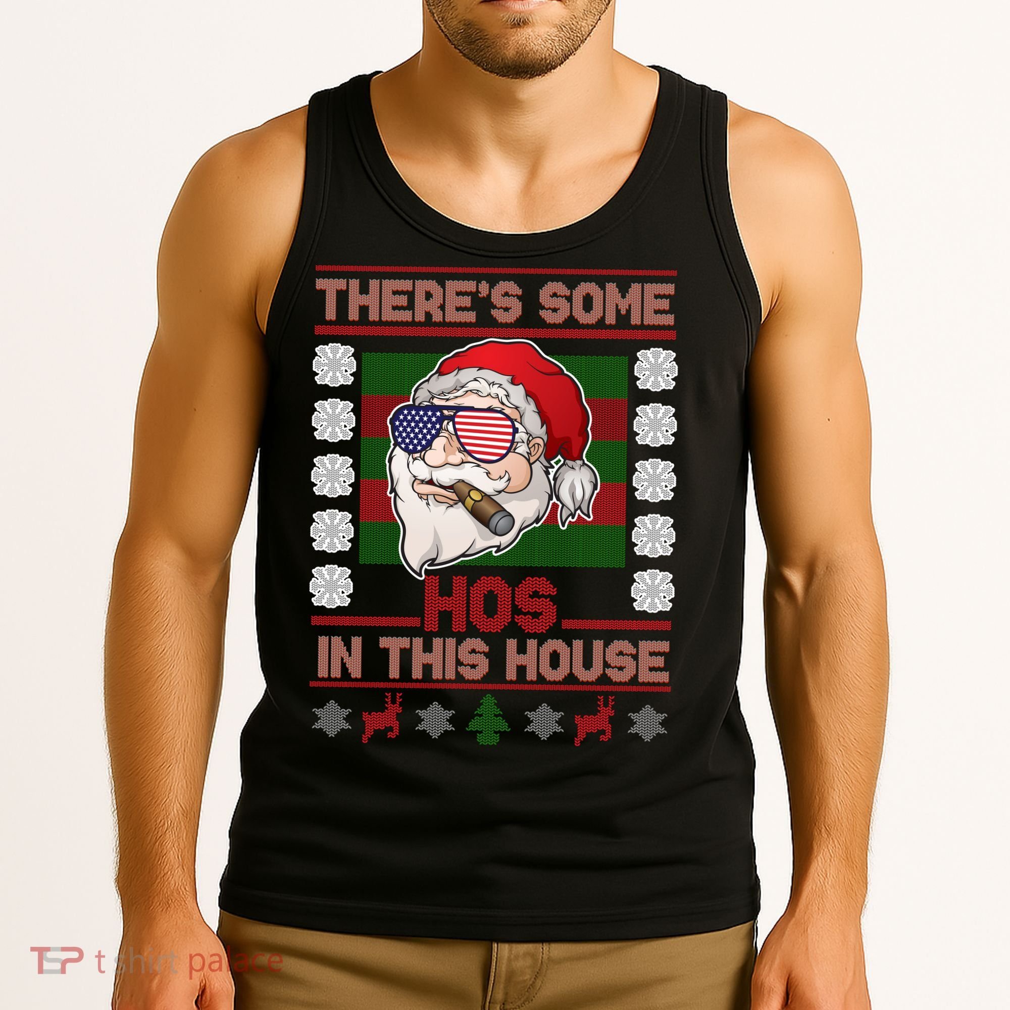 Santa There's Some Hos In This House Flag Ugly Christmas Sweater Tank Top